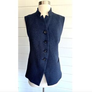 LILITH Paris Textured Navy Blue Wool/Cotton Blend Sleeveless Jacket Vest  - M